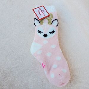 Justice pink and white reindeer slipper socks